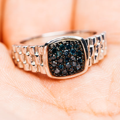 Blue Diamond Ring Size 6.75 (.925 Sterling Silver)