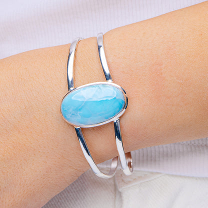Larimar Cuff Bracelet Adjustable (.925 Sterling Silver)