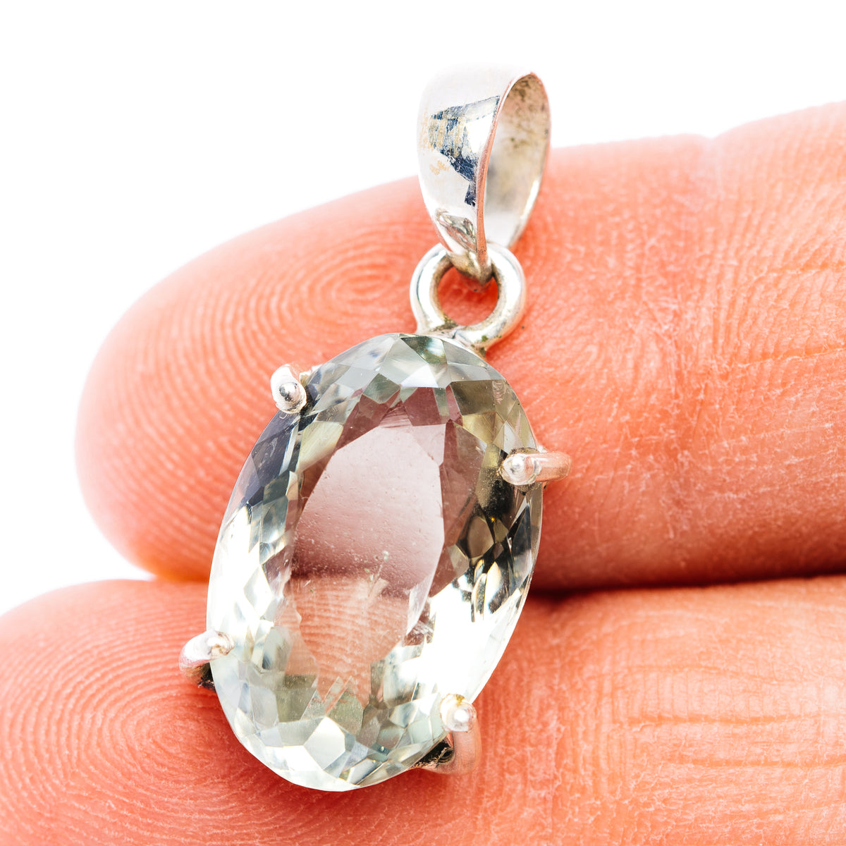 Faceted Prasiolite Pendant 1 1/8" (.925 Sterling Silver)
