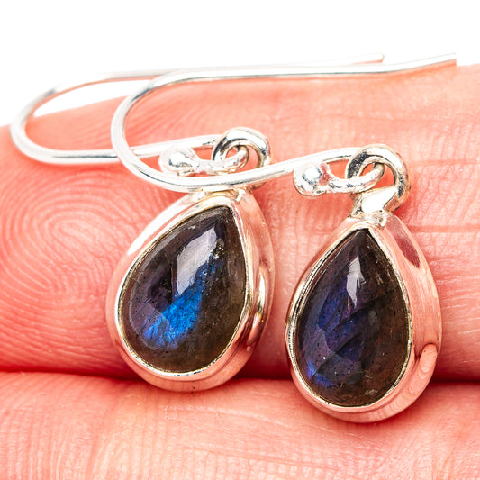Sterling silver labradorite pear-drop earrings with blue sheen stones in teardrop settings