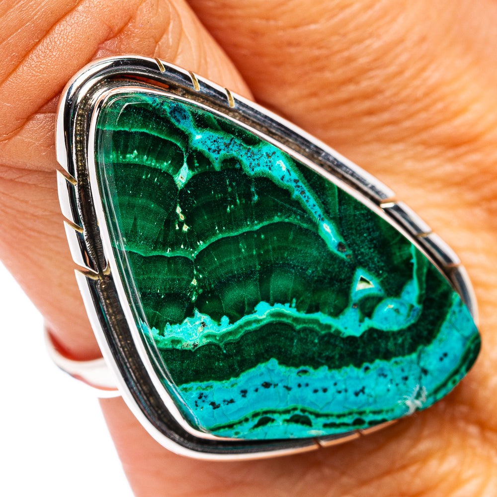 Premium Malachite In Chrysocolla Ring Size 10 (.925 Sterling Silver)