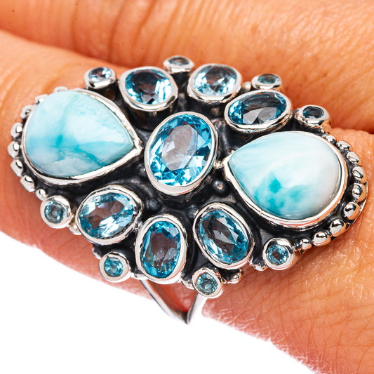Signature Larimar, Blue Topaz Ring Size 8.5 (925 Sterling Silver) R3534