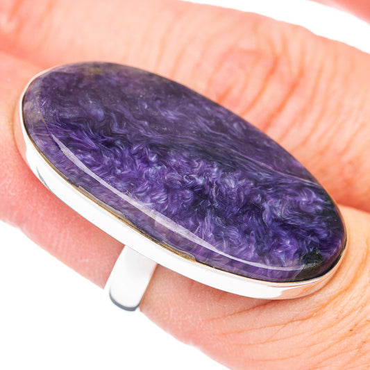 Large Premium Charoite Ring Size 6.5 Adjustable (.925 Sterling Silver)