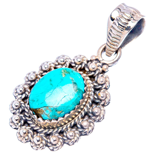 Turquoise teardrop pendant on sterling silver bail with ornate beadwork frame