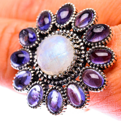 Large Rainbow Moonstone, Tanzanite Ring Size 10 (925 Sterling Silver) RING140256