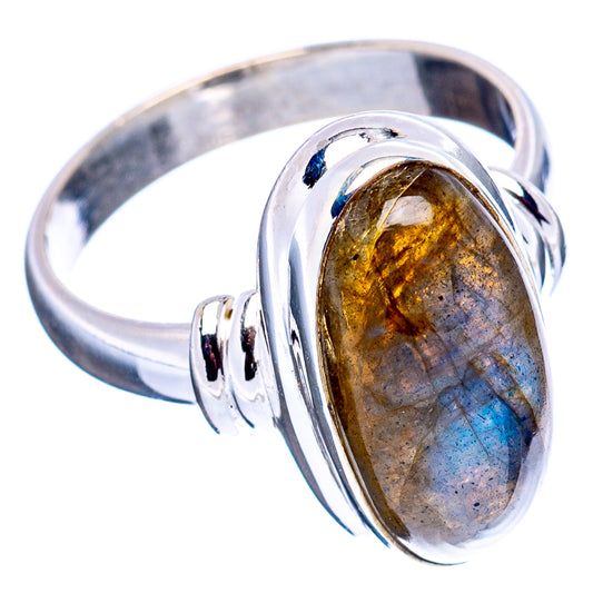 Oval labradorite ring in 925 sterling silver, oval gemstone with golden and blue flashes