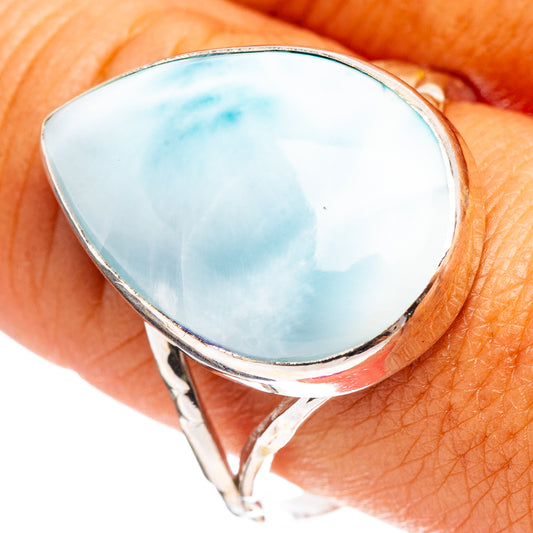 Sterling silver larimar ring with oval light-blue stone, size 10.25