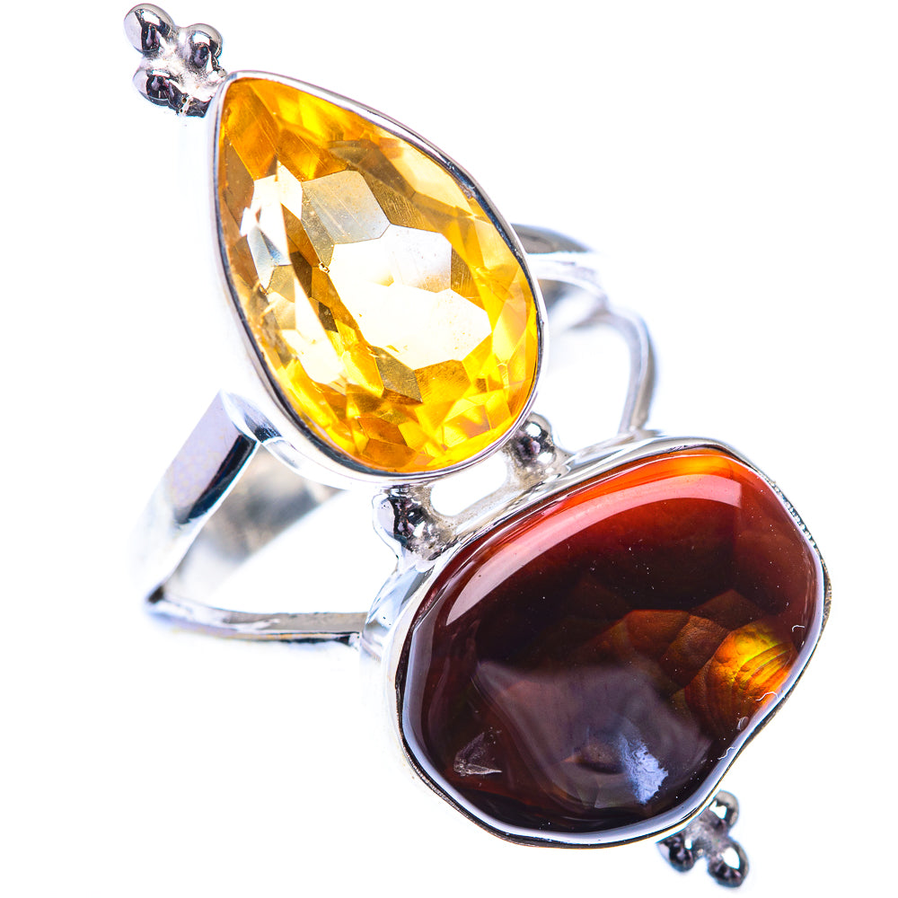 Large Mexican Fire Agate, Citrine 925 Sterling Silver Ring Size 8 (925 Sterling Silver) RING140387