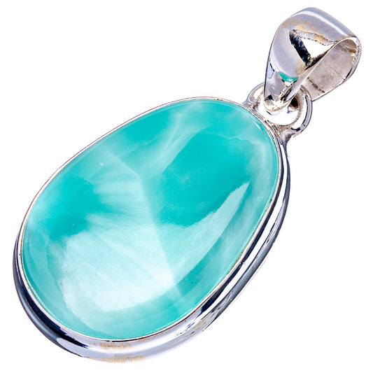 Oval turquoise-green Smithsonite pendant with .925 sterling silver frame and bail