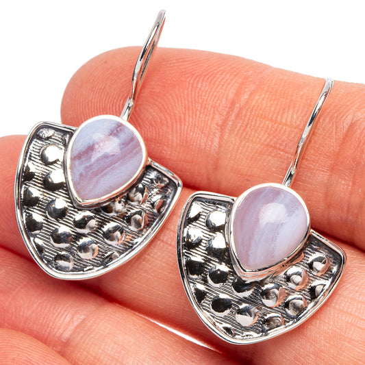 Blue Lace Agate 925 Sterling Silver Premium Earrings 1 1/4" (925 Sterling Silver) E2245