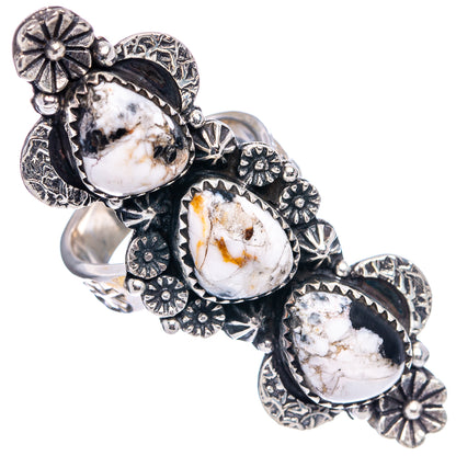 Exclusive Native Style White Buffalo Turquoise Ring Size 8 Adjustable (.925 Sterling Silver)