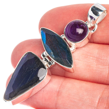 Labradorite, Amethyst Pendant 2 1/8" (925 Sterling Silver) P39811