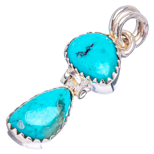 Sterling silver turquoise double-drop pendant with round bail and bezel-set stones