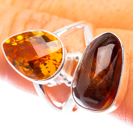 Large Mexican Fire Agate, Citrine Ring Size 9 (925 Sterling Silver) R141377