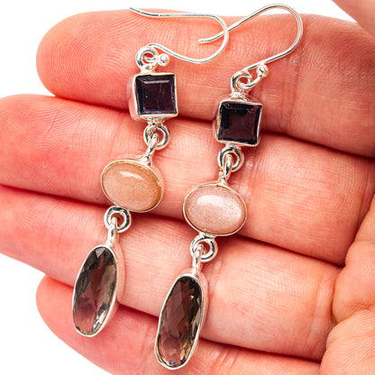 Premium Smoky Quartz, Sunstone, Iolite Earrings 2 3/8" (.925 Sterling Silver)