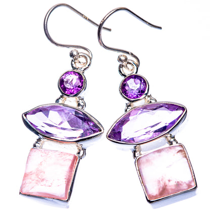 Rose Quartz, Amethyst Earrings 1 5/8" (925 Sterling Silver) E432530