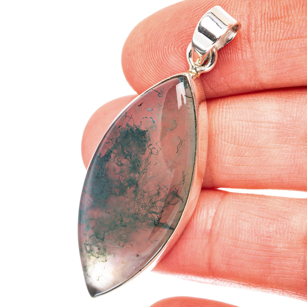 Green Moss Agate Pendant 2" (.925 Sterling Silver)