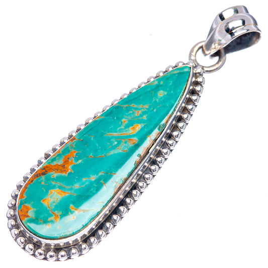 Royston turquoise pendant .925 sterling silver bail, long teardrop turquoise stone