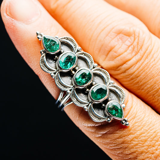 Premium Faceted 5-Gem Zambian Emerald Ring Size 7 (.925 Sterling Silver)