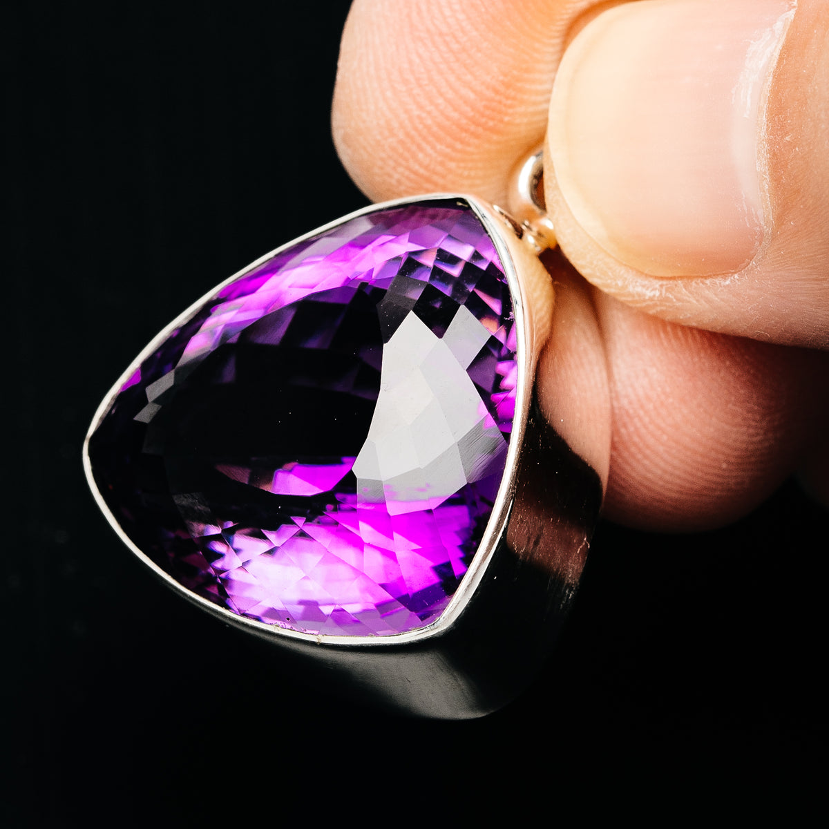 Premium 44ct Faceted Brazilian Amethyst Pendant 1 3/8" (.925 Sterling Silver)