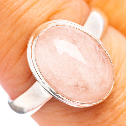 Kunzite ring with oval pink gemstone bezel in .925 sterling silver, size 8.5