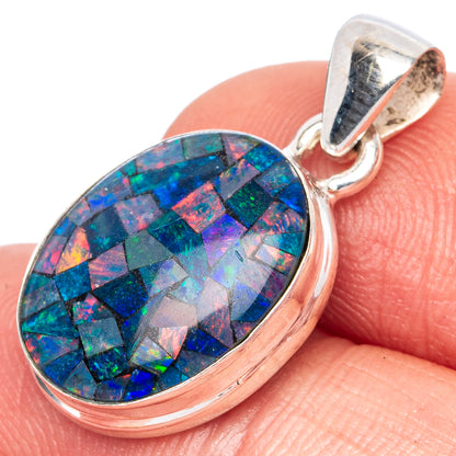 925 sterling silver opal triplet teardrop pendant, multicolor mosaic inlay
