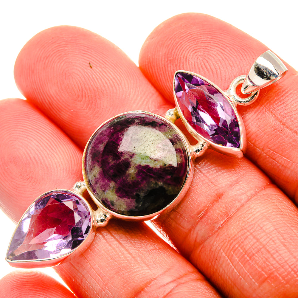 Ruby Fuchsite, Amethyst 925 Sterling Silver Pendant 2 1/4" (925 Sterling Silver) PD38306