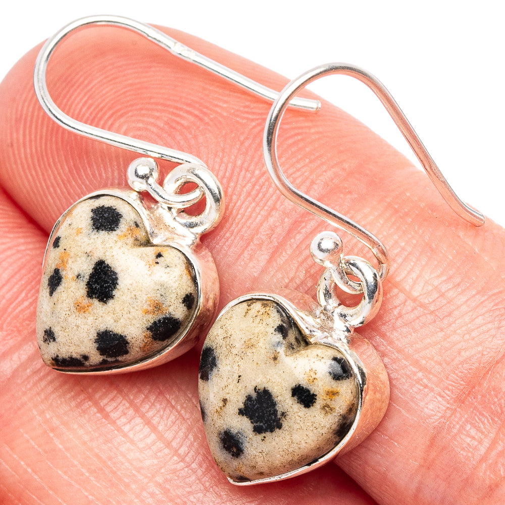Dalmatian Jasper Heart Earrings 1 1/8" (925 Sterling Silver) E1809
