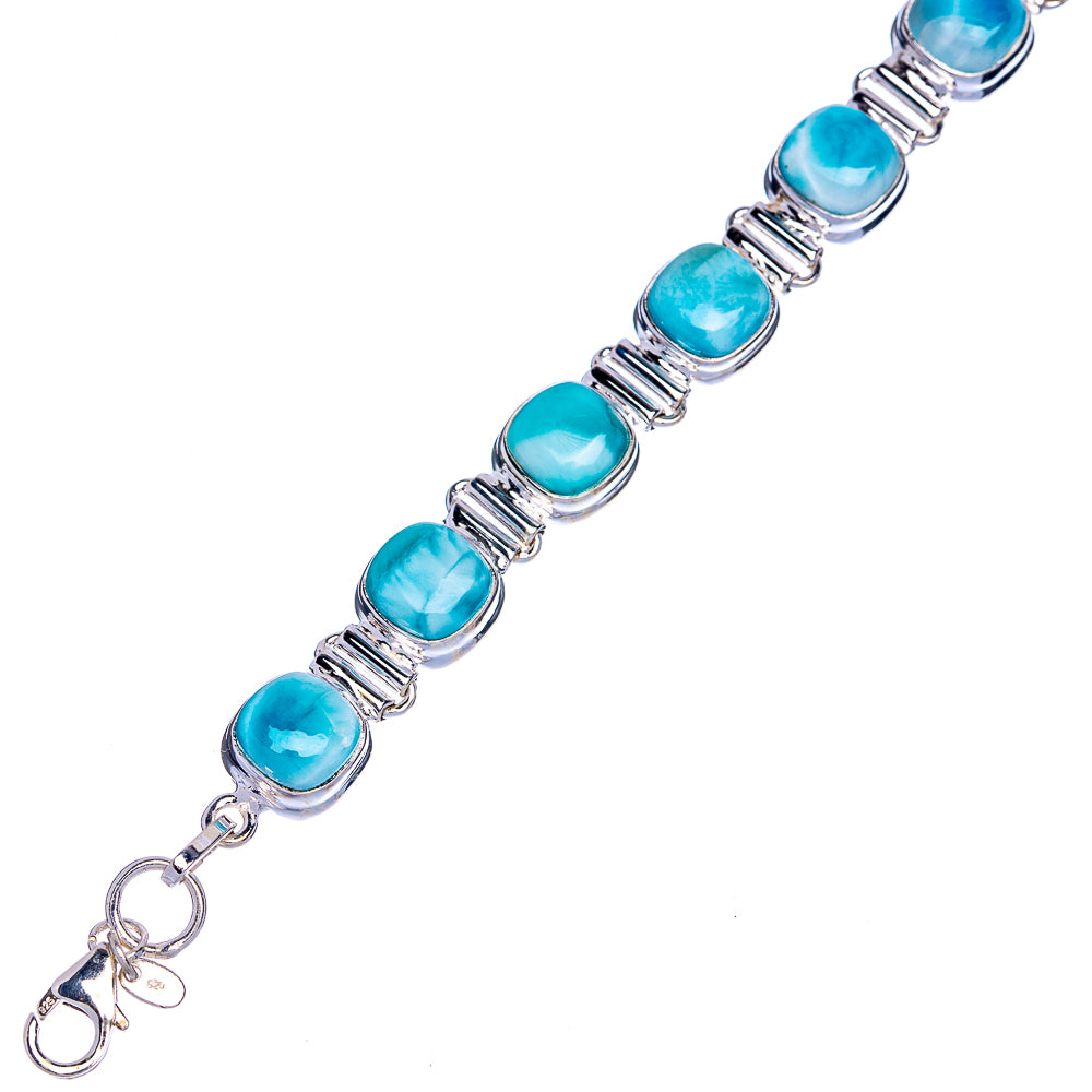 Larimar gemstone bracelet in 925 sterling silver with lobster clasp and oval beads