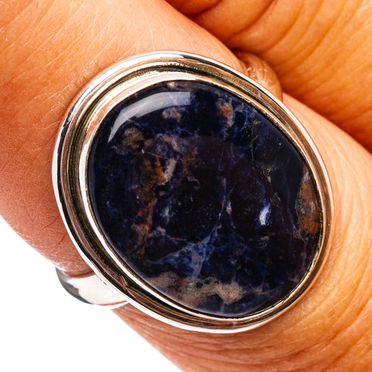 Oval sodalite gemstone bezel ring in .925 sterling silver