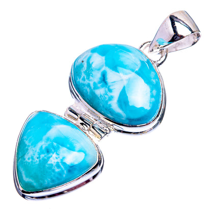 Larimar pendant with large blue oval stone and smaller stone, 925 sterling silver bail