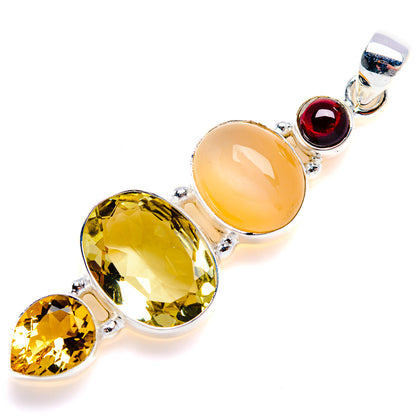 Faceted Citrine, Peach Moonstone, Garnet Pendant 2 1/4" (925 Sterling Silver) PD38133