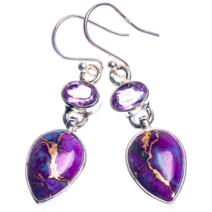 Purple Copper Composite Turquoise, Amethyst 925 Sterling Silver Earrings 1 5/8"