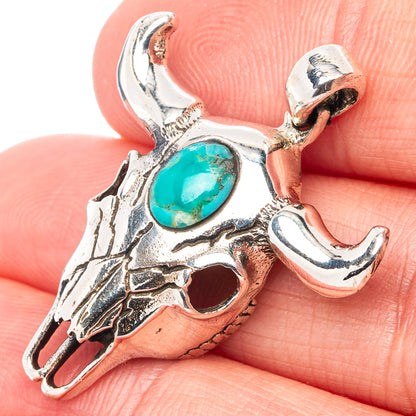 Mohave Turquoise Cow Skull Pendant 1 1/4" (.925 Sterling Silver)