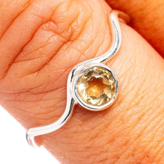 Sterling silver dainty ring with round citrine gemstone, prong-set