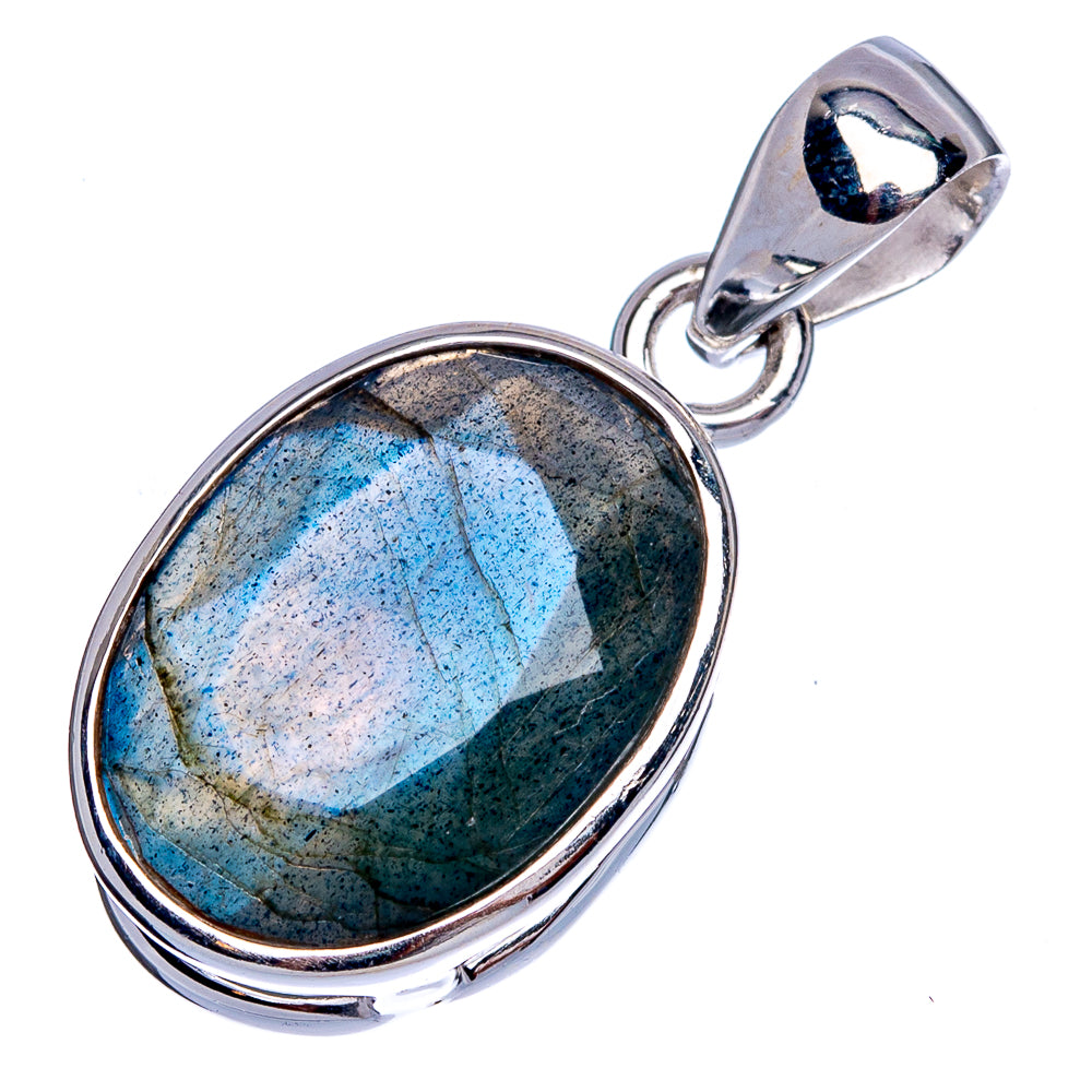 Oval labradorite pendant with sterling silver frame and bail, blue and dark stone
