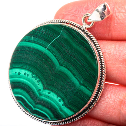 Malachite Coin Pendant 2" (925 Sterling Silver) PD38535