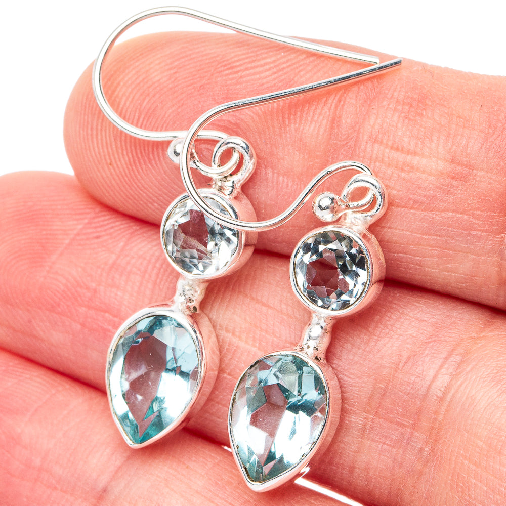 Blue Topaz Earrings 1 3/8" (925 Sterling Silver) E2911