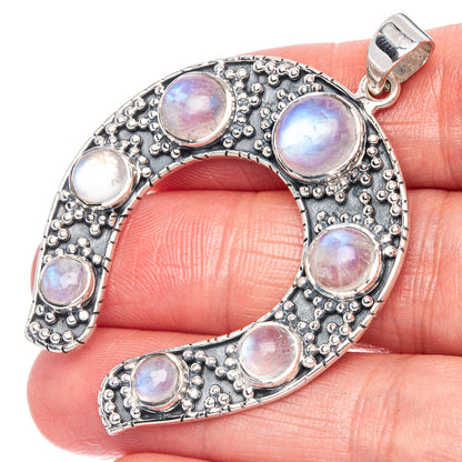 Signature Rainbow Moonstone Horseshoe Pendant 2 1/8" (925 Sterling Silver) P42296