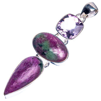 Ruby Zoisite, Amethyst 925 Sterling Silver Pendant 2 1/2"