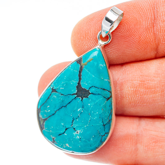 Premium Tibetan Turquoise Pendant 1 3/4" (.925 Sterling Silver) Carat
