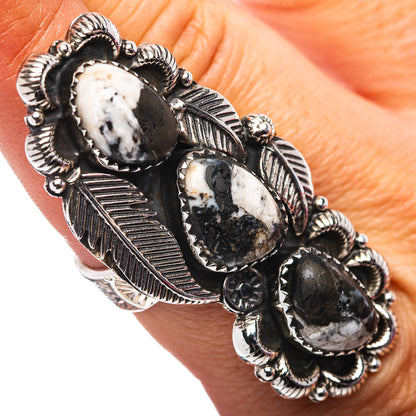 Exclusive Southwestern Style White Buffalo Turquoise Ring Size 7 Adjustable (.925 Sterling Silver)