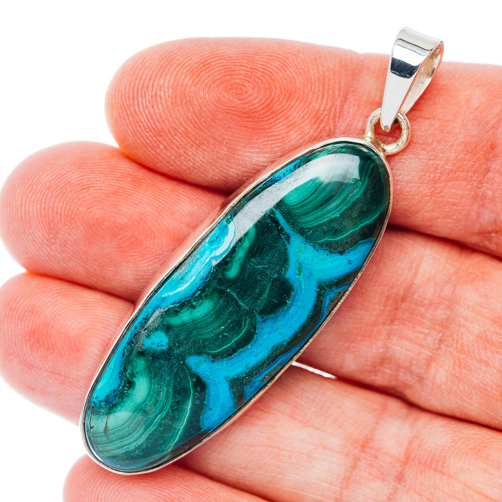 Huge Premium Malachite In Chrysocolla Pendant 2 1/8" (.925 Sterling Silver)