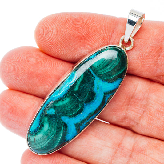 Huge Premium Malachite In Chrysocolla Pendant 2 1/8" (.925 Sterling Silver)