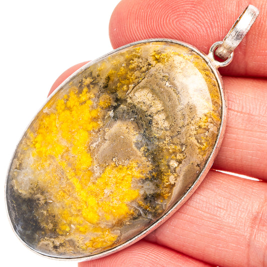 Silver-plated jasper pendant, oval stone cabochon with loop bail on silver frame