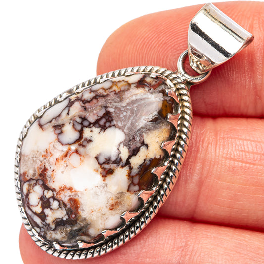Wild Horse Jasper oval pendant, .925 sterling silver rope frame with top bail detail