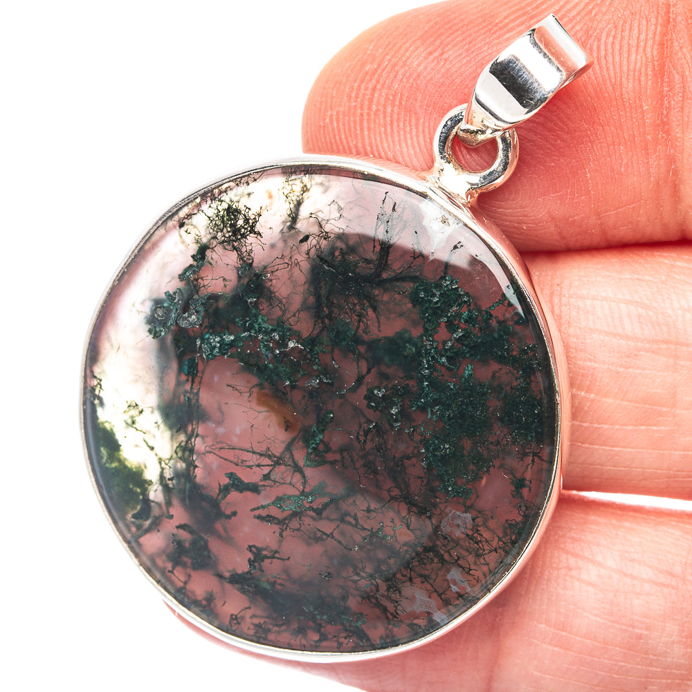 Green Moss Agate Pendant 1 5/8" (.925 Sterling Silver)