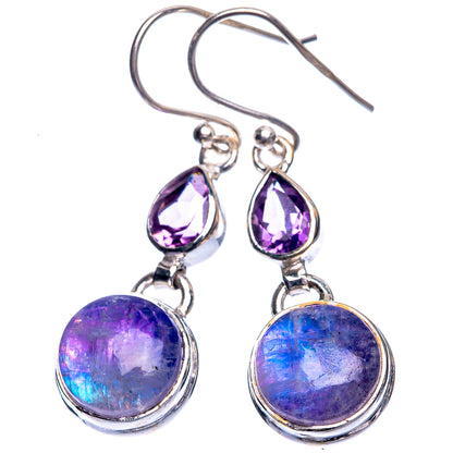 Rainbow Moonstone, Amethyst Earrings 1 1/2" (925 Sterling Silver) E432484