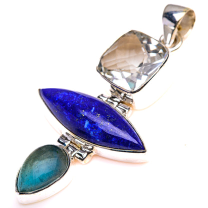 Lapis Lazuli, White Quartz, Blue Fluorite Pendant 2 1/8" (925 Sterling Silver) PD38507