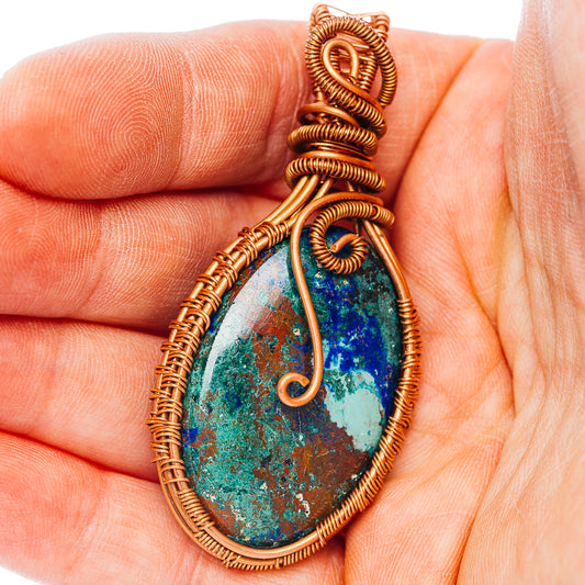 Shattuckite Wire Wrap Pendant 2 3/8" (Copper)